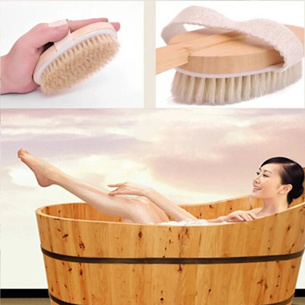PureReach™ Wooden Bath Brush – Long Handle Shower Scrubber for Full-Body Cleaning