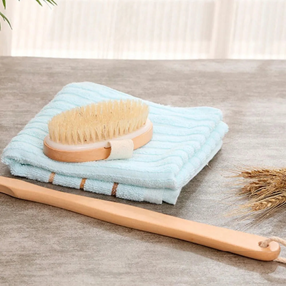 PureReach™ Wooden Bath Brush – Long Handle Shower Scrubber for Full-Body Cleaning