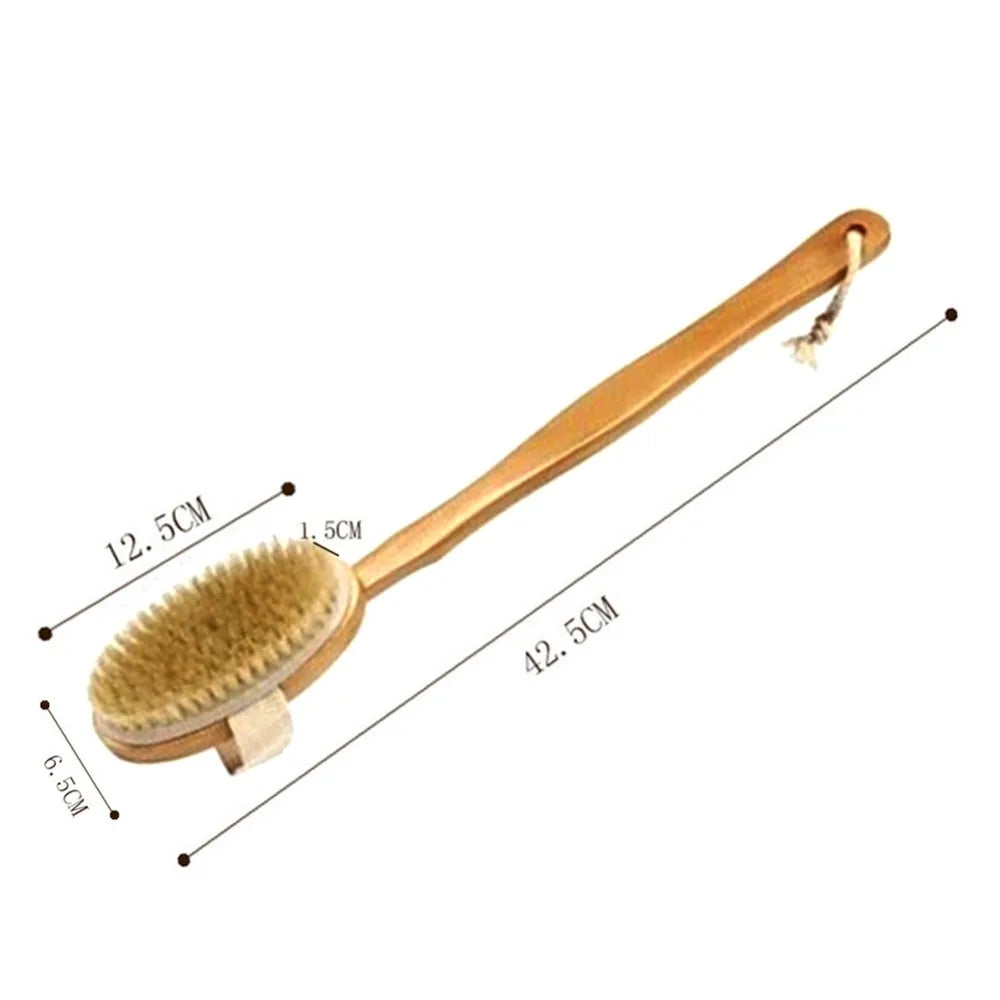 PureReach™ Wooden Bath Brush – Long Handle Shower Scrubber for Full-Body Cleaning